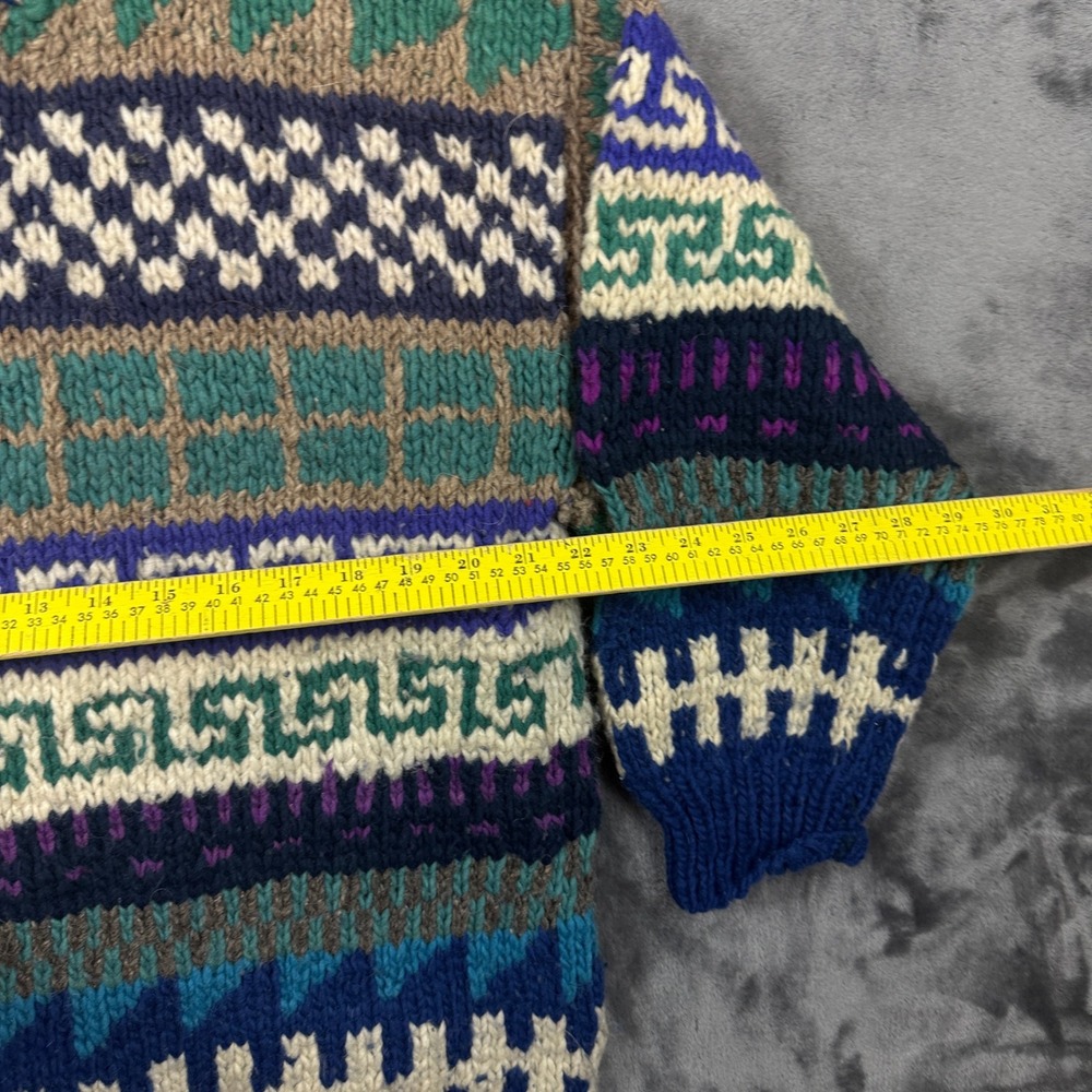 Country Life Sweater Mens L Multi-Color Hand Knit Wool Geometric Fair Isle 8485 - Picture 4 of 7